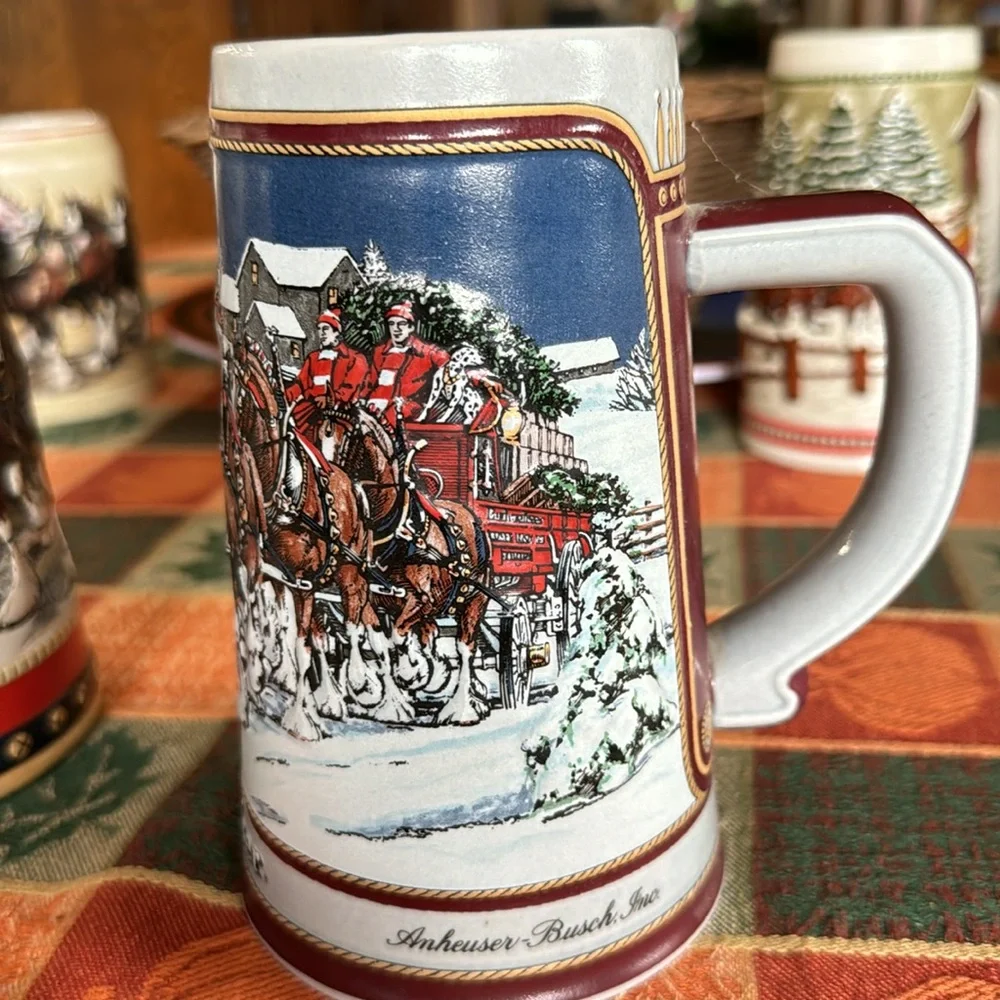 Budweiser Clydesdale holiday beer steins - VINTAGE - set of 2 - 1988 and 1989